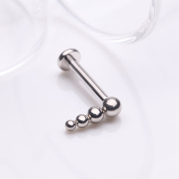 Detail View 1 of Implant Grade Titanium Cascading Beaded Ball Top Internally Threaded Labret Flat Back Stud